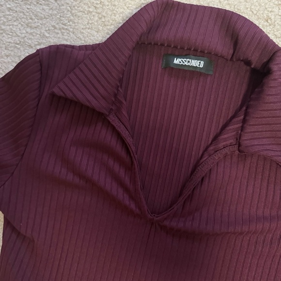 Maroon Ribbed Collared Dress - Picture 2 of 2